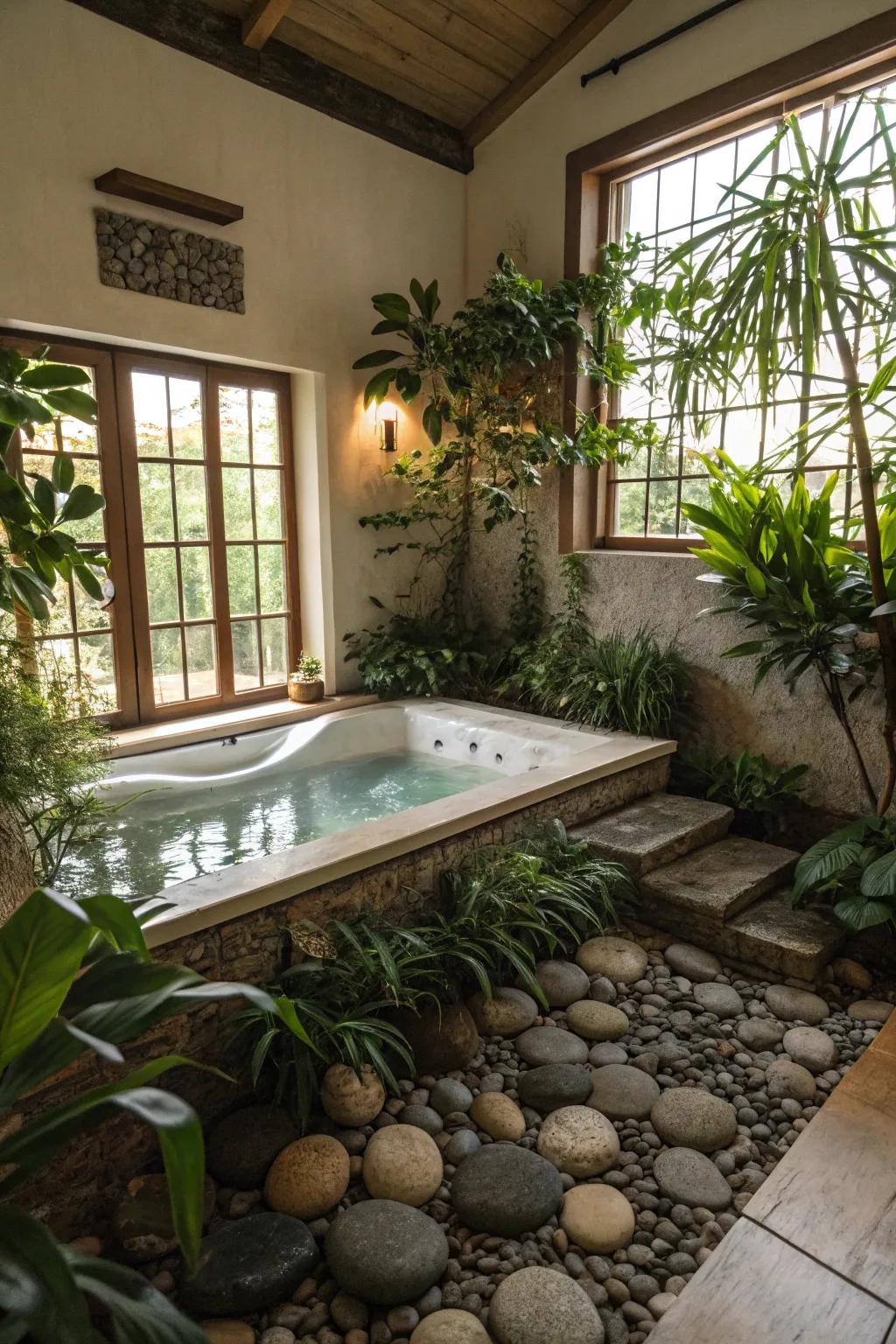 Create a tranquil, spa-like ambiance with natural components near your bathtub.