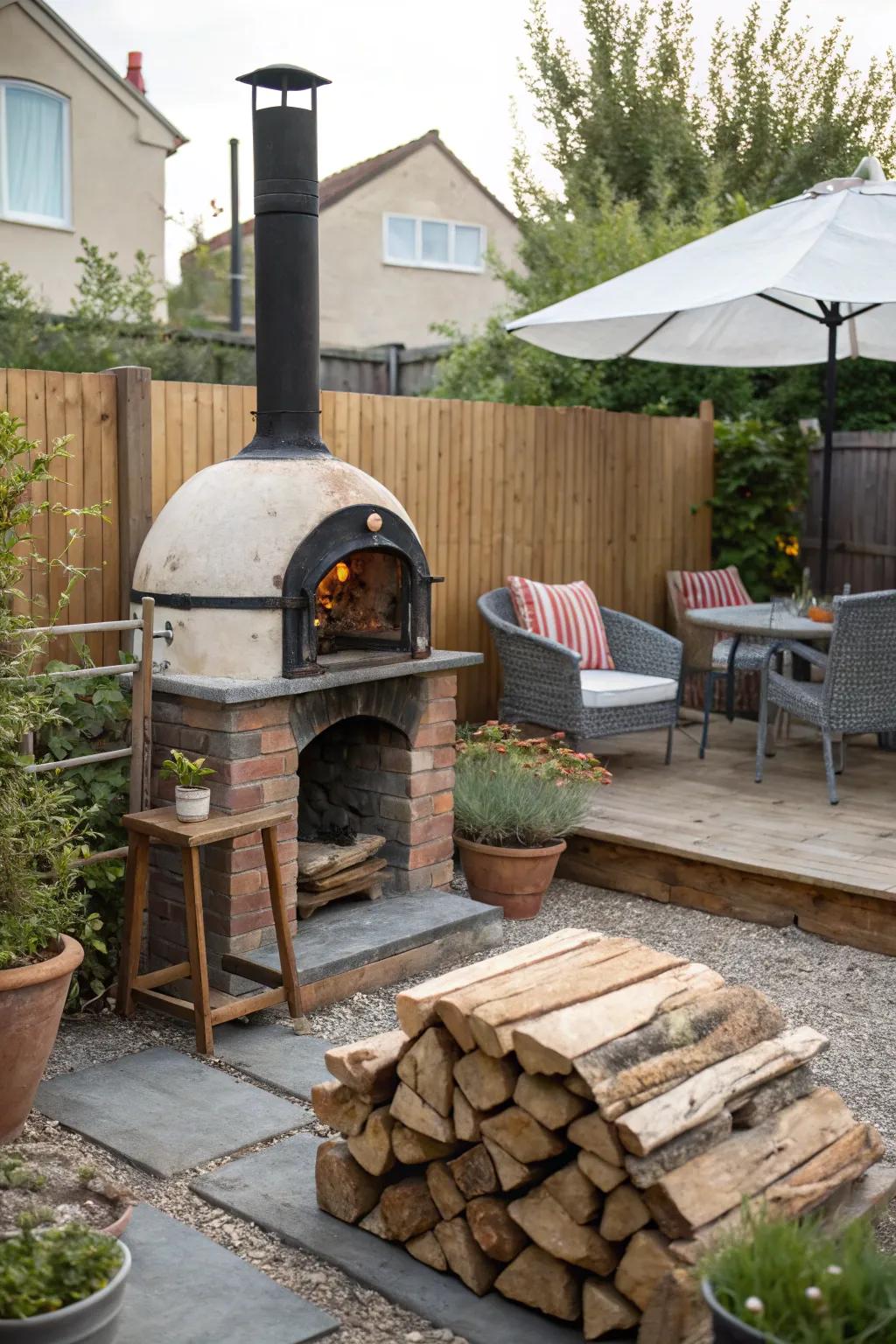 Rustic appeal with a wood-burning oven.
