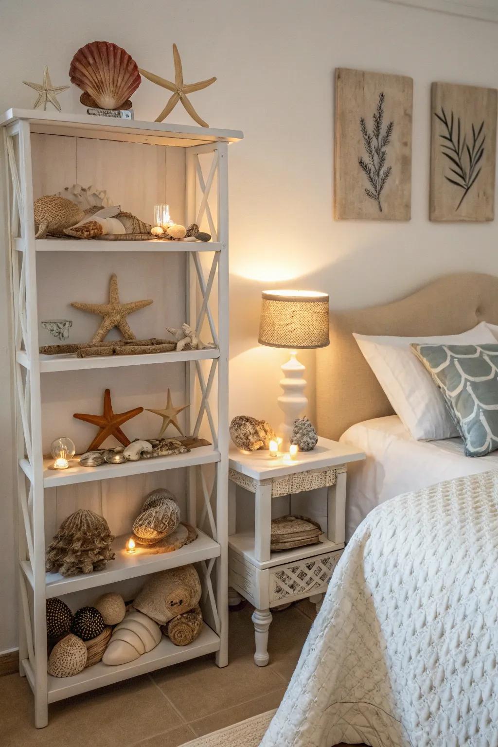 Seashells and seastars add a touch of the ocean to your bedroom.