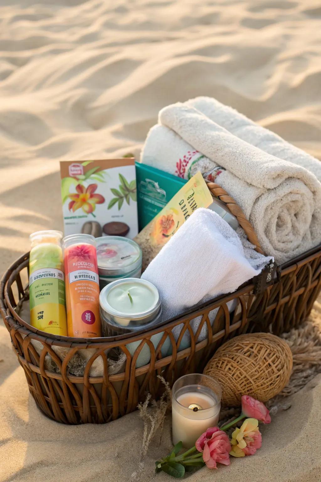 Delight someone with a tropicana hamper set packed with coastal-themed treats.