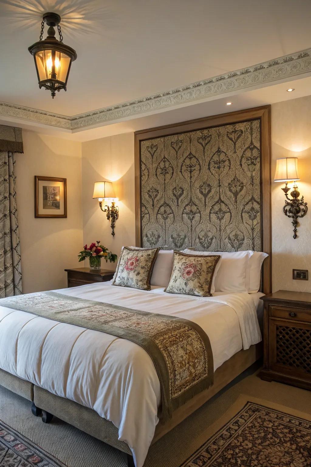 Wall fixtures provide soft illumination.
