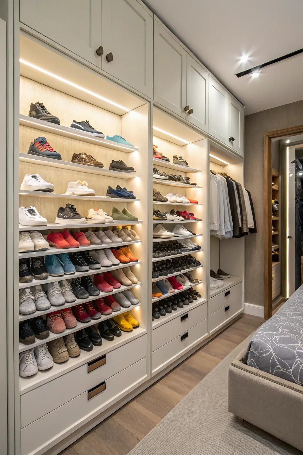 A shoe display not only provides organization but also highlights your footwear selection.