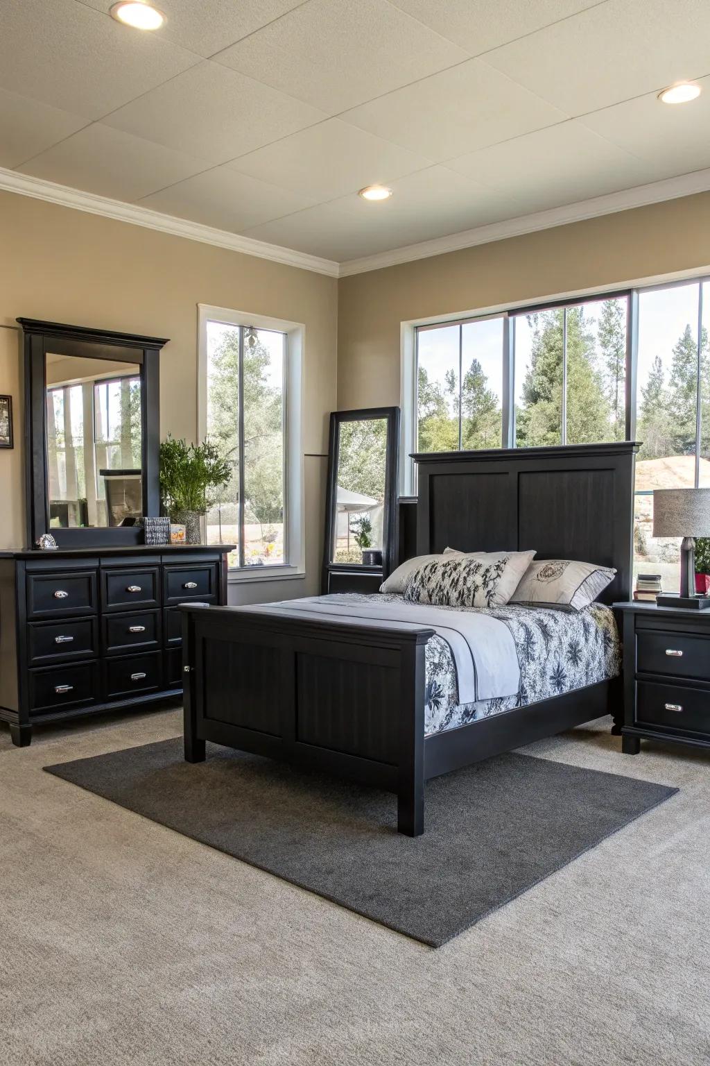 Reflectors amplify light, augmenting the brightness within a room featuring dark furniture.