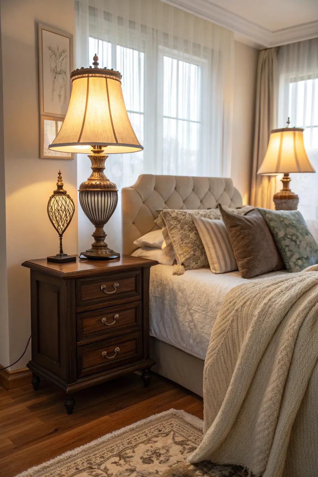 Table lamps are a traditional option for bedside lighting.
