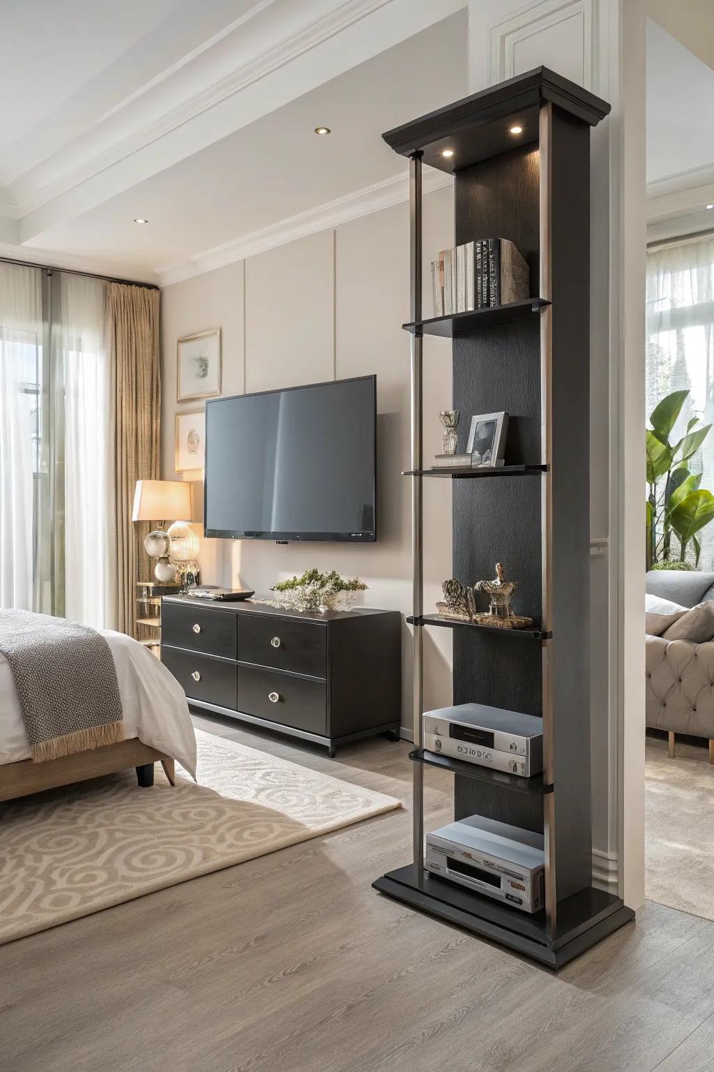 Towering TV stands elegantly use vertical space.