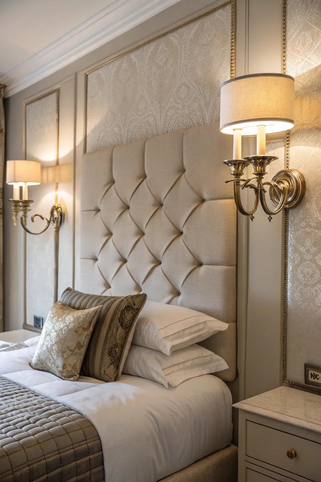 Headboard sconces offer balance and symmetry.