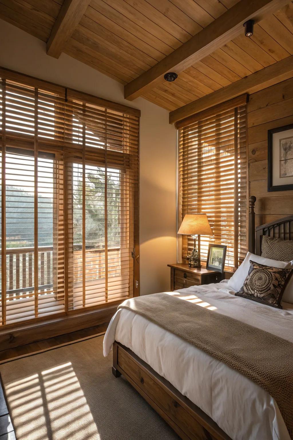Timber slat blinds offer a blend of practicality and classic aesthetics.