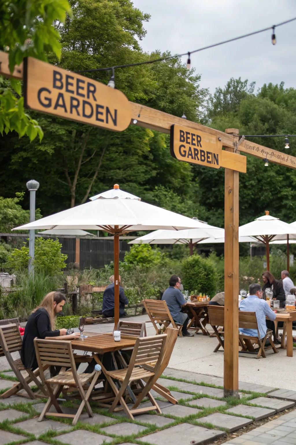 Outdoor brew area signs establish a welcoming vibe.