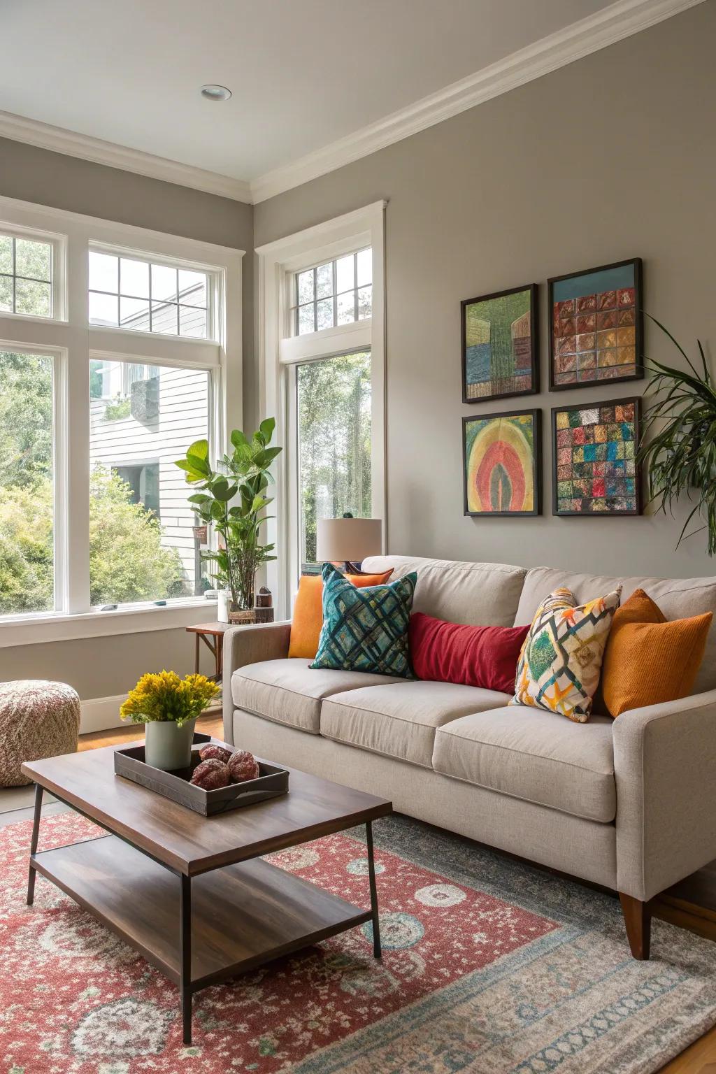 Beige-grey provides a versatile backdrop for any decor.