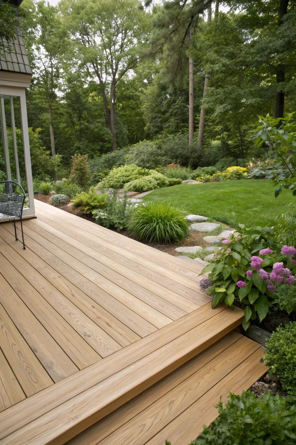 Gentle walnut decks integrate wonderfully with natural surroundings.