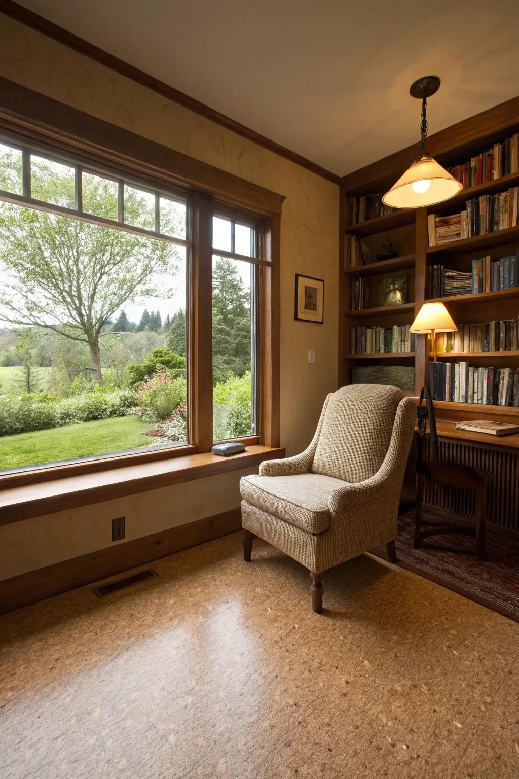 Peaceful study featuring gentle cork flooring
