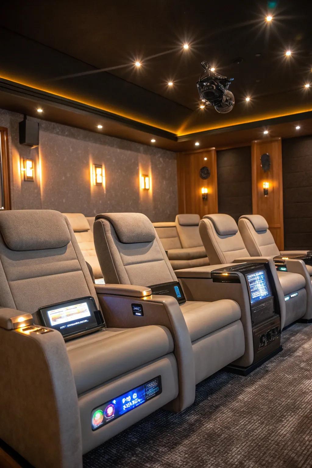 Innovative seating with built-in technology for the modern movie enthusiast.
