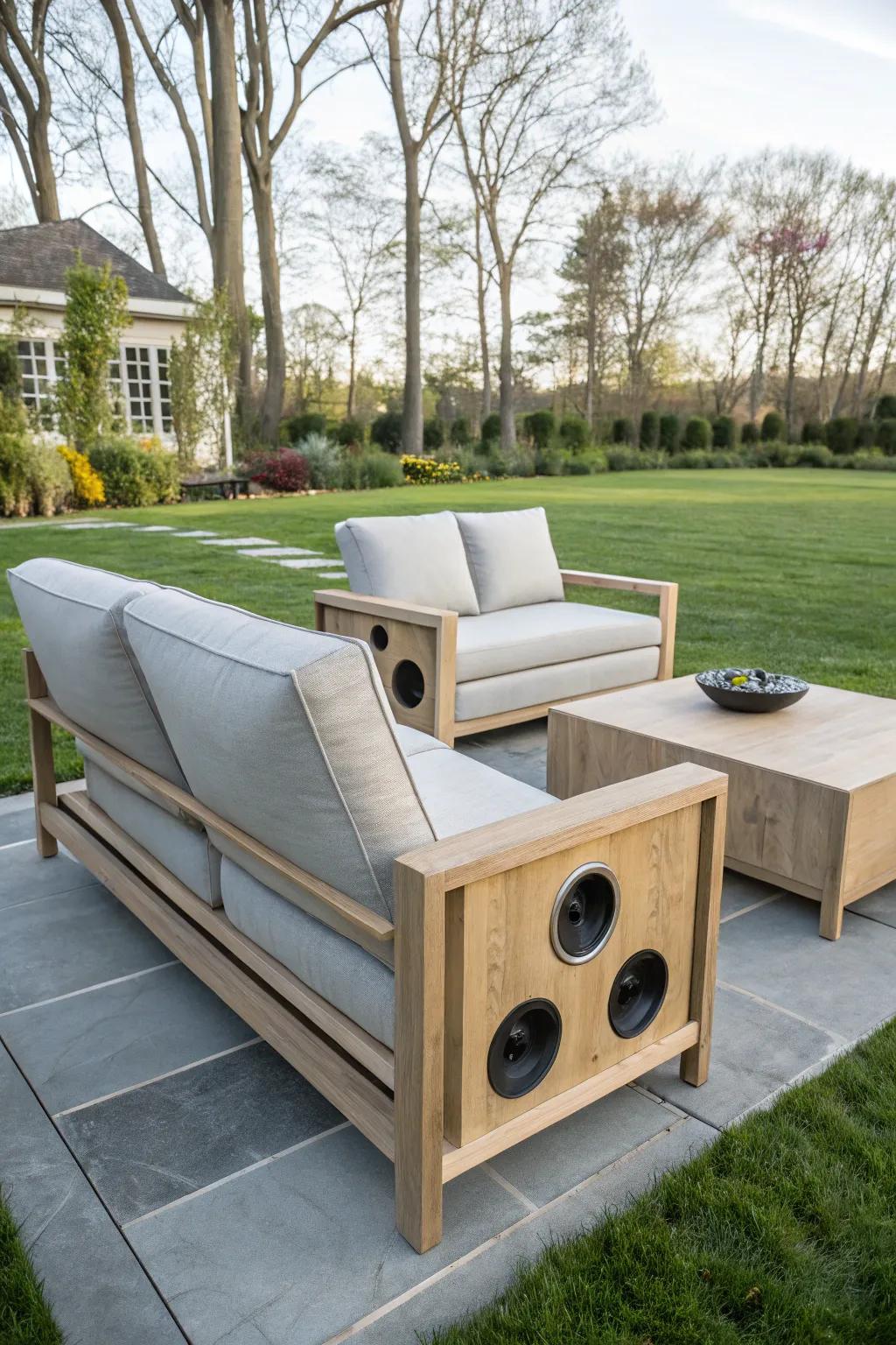 Offer discreet audio solutions by integrating speakers into your outdoor furniture.