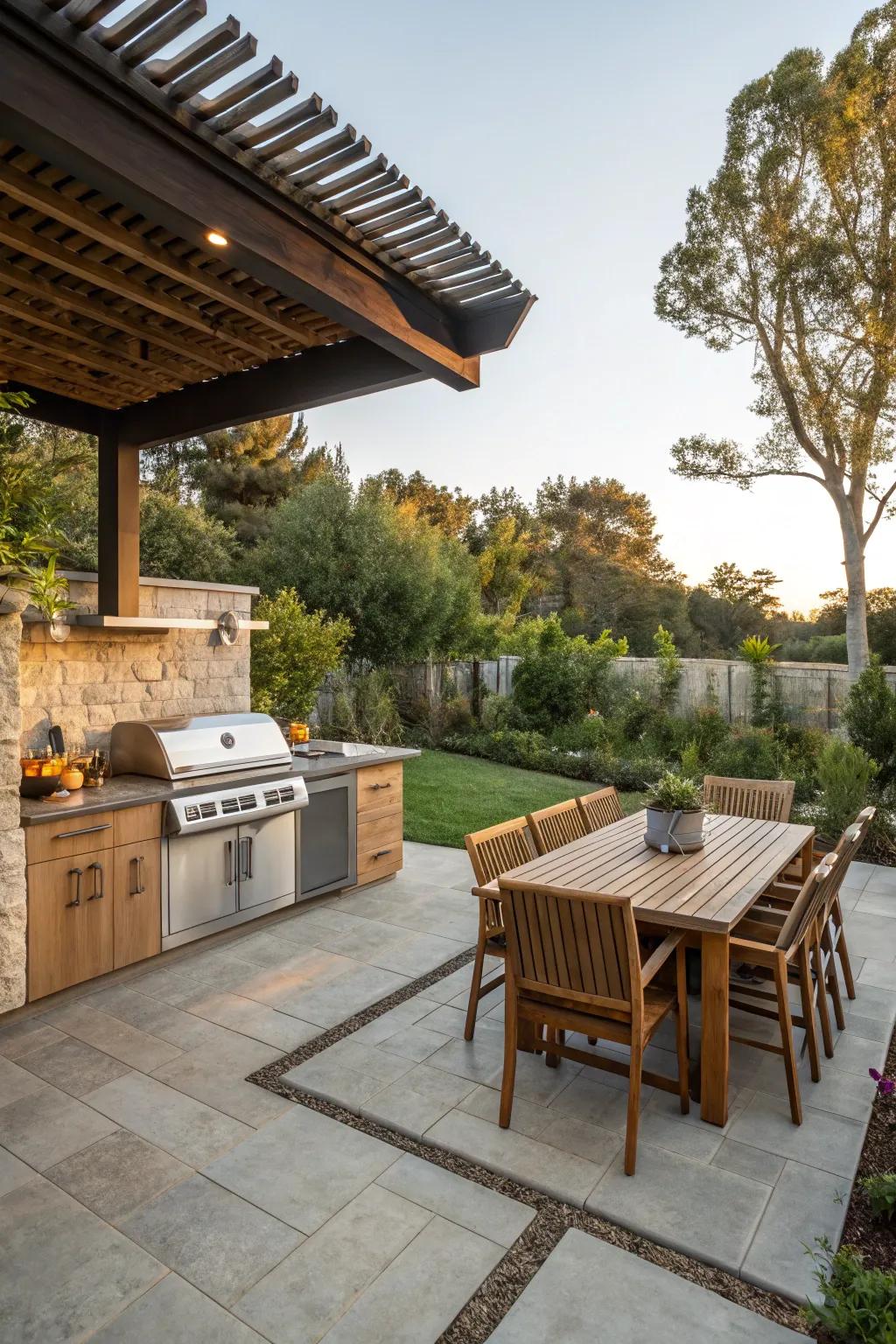 An exterior kitchen and dining area for shared culinary experiences.