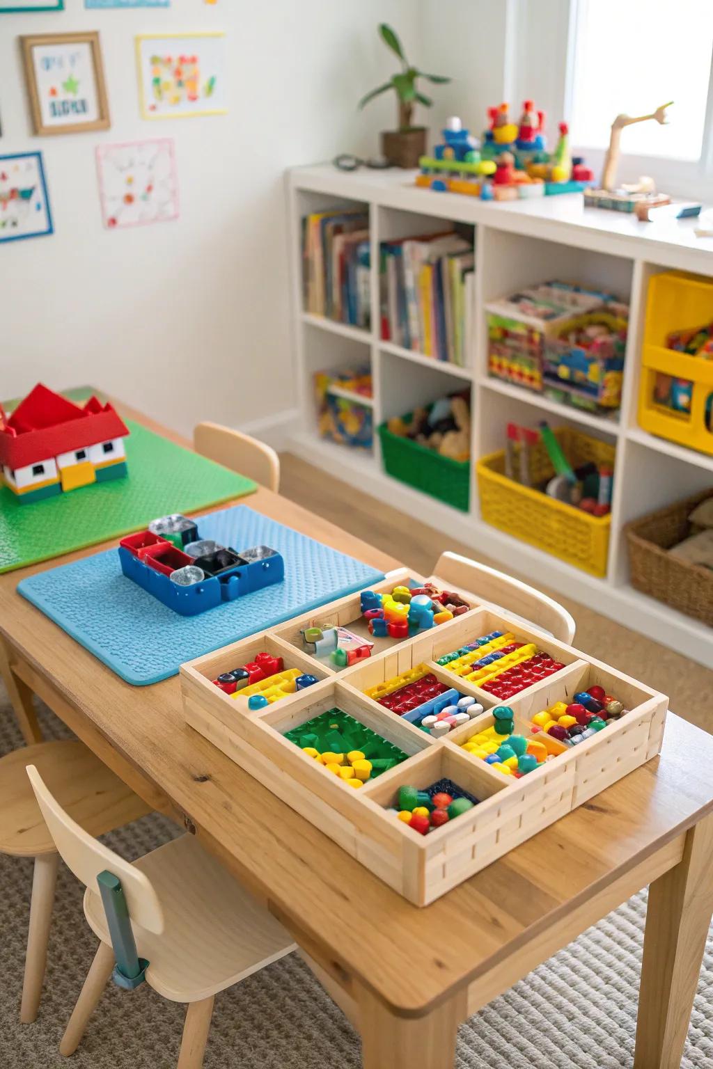 Encourage creativity and problem-solving with a dedicated building block area.