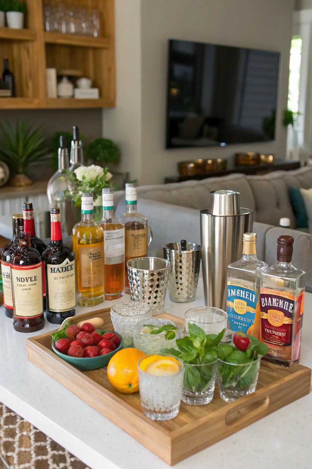 A DIY cocktail bar lets guests craft their celebratory drinks.