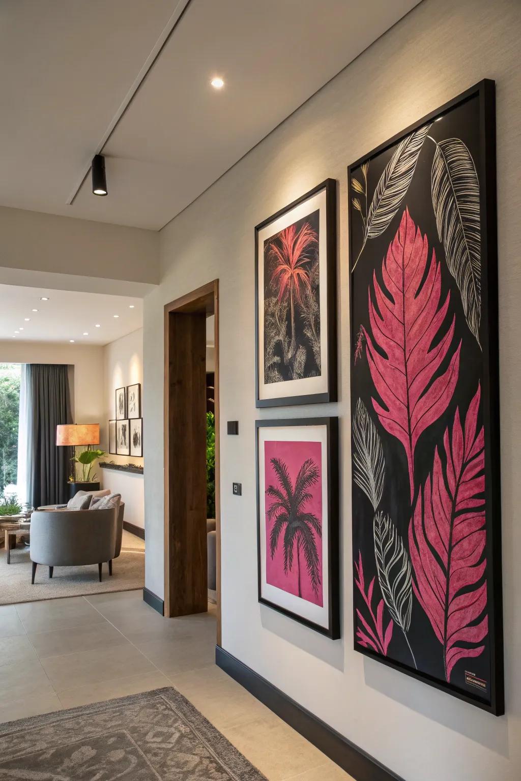 Art in matching colors blends the room's design together.