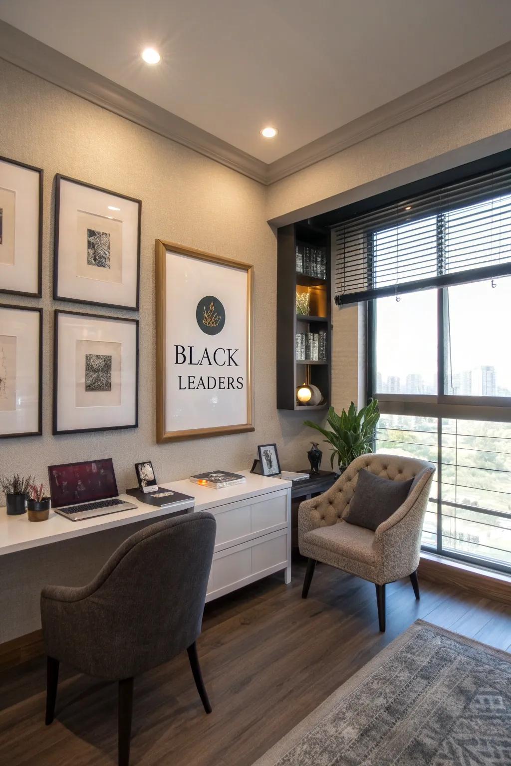Daily motivation comes from framed quotations by Black leaders.