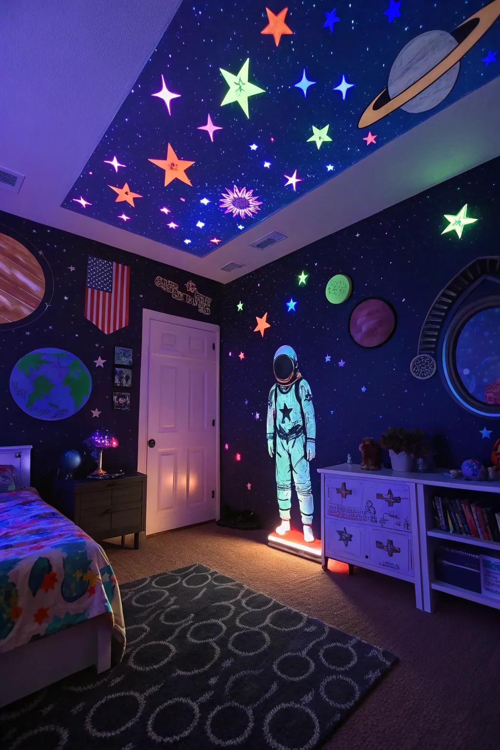Space-related decor transports you to another universe.