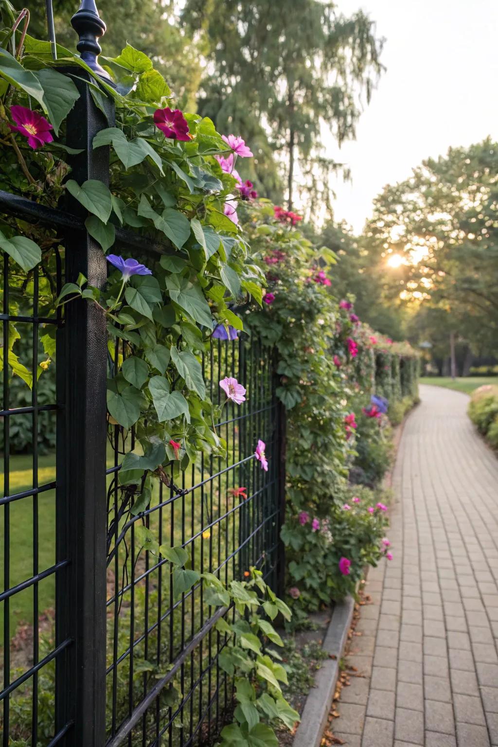 Turn your dark steel-strand barrier into a vibrant vertical garden.