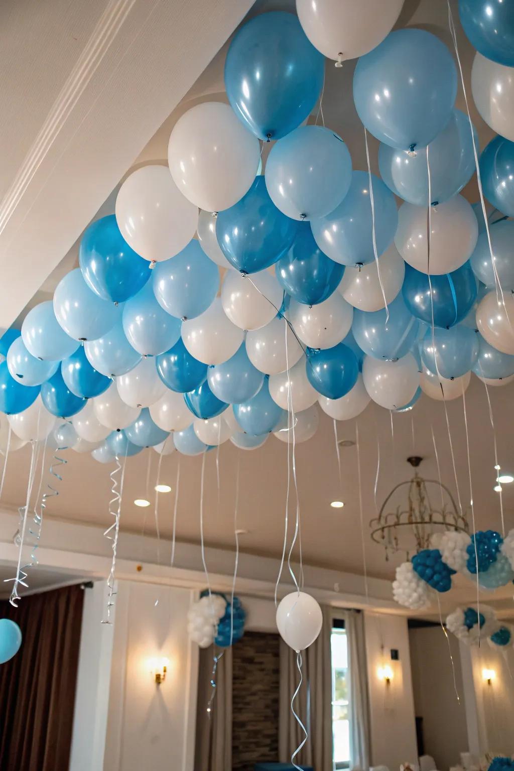 A ceiling adorned with suspended balloons introduces a magical element to your space.
