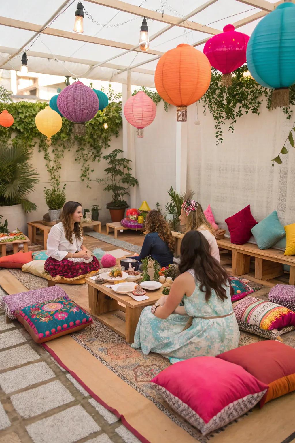 Floor seating offers an inviting and snug area.
