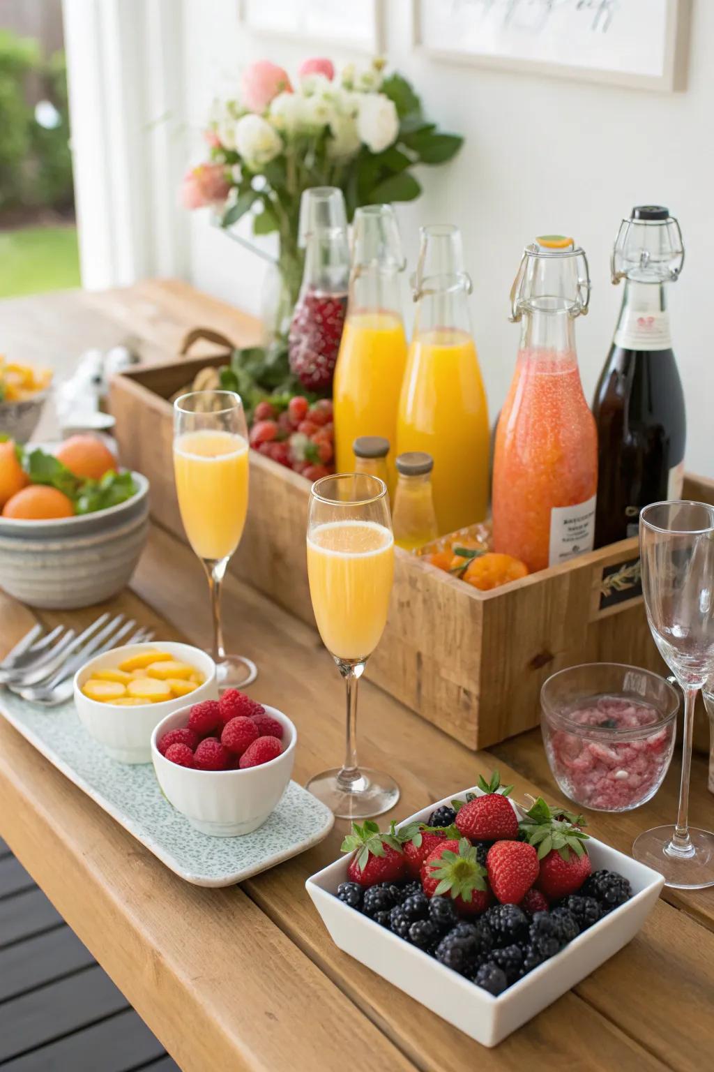 A DIY mimosa station provides endless bubbly opportunities for guests.
