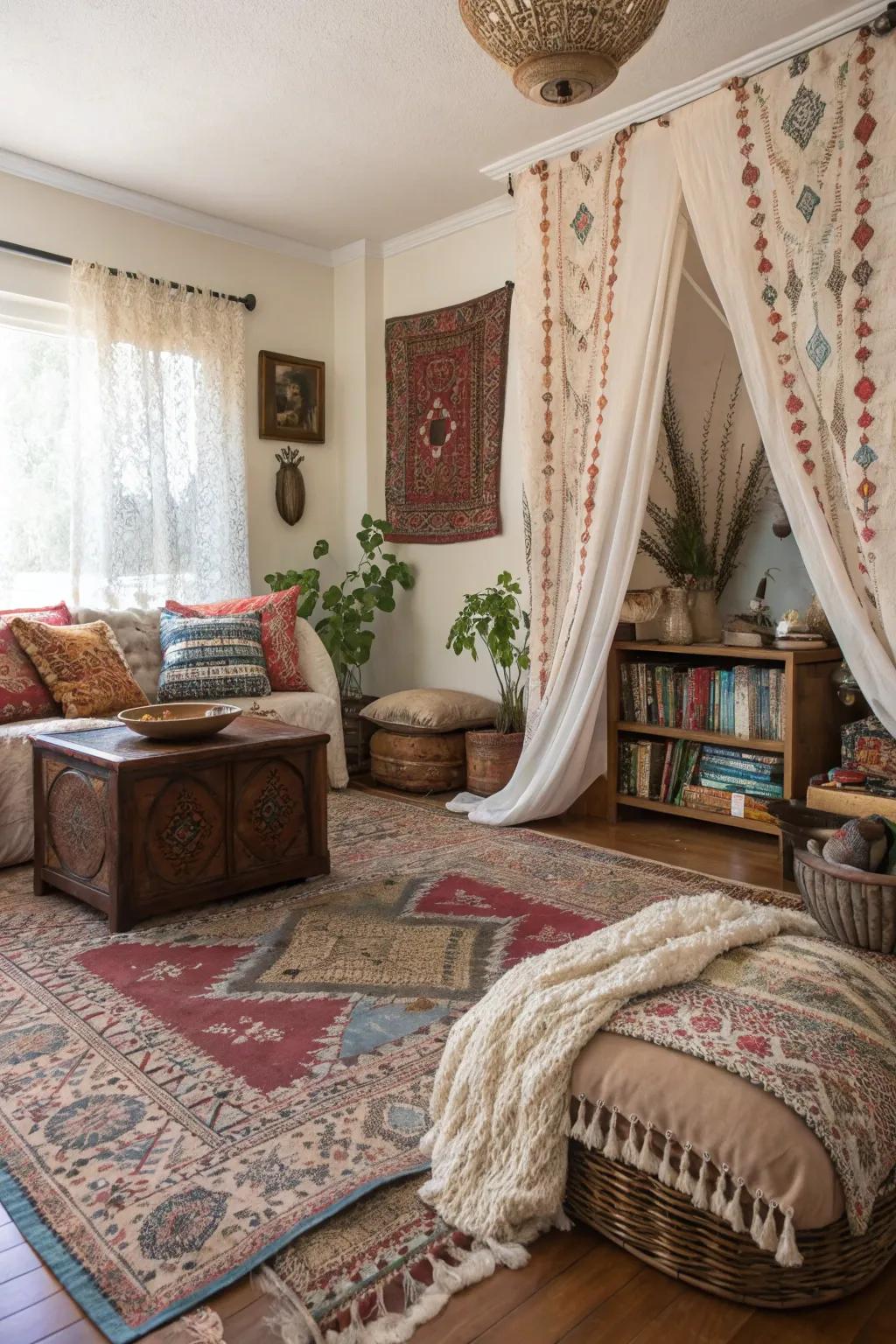 Layered textiles craft a tapestry of comfort.