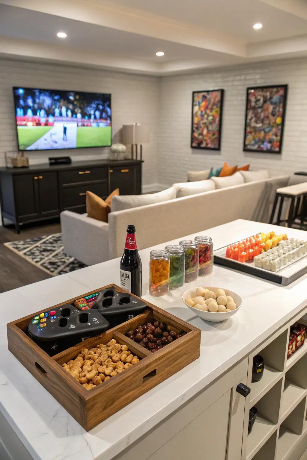A convenient refreshment stop enhances game room hangouts.