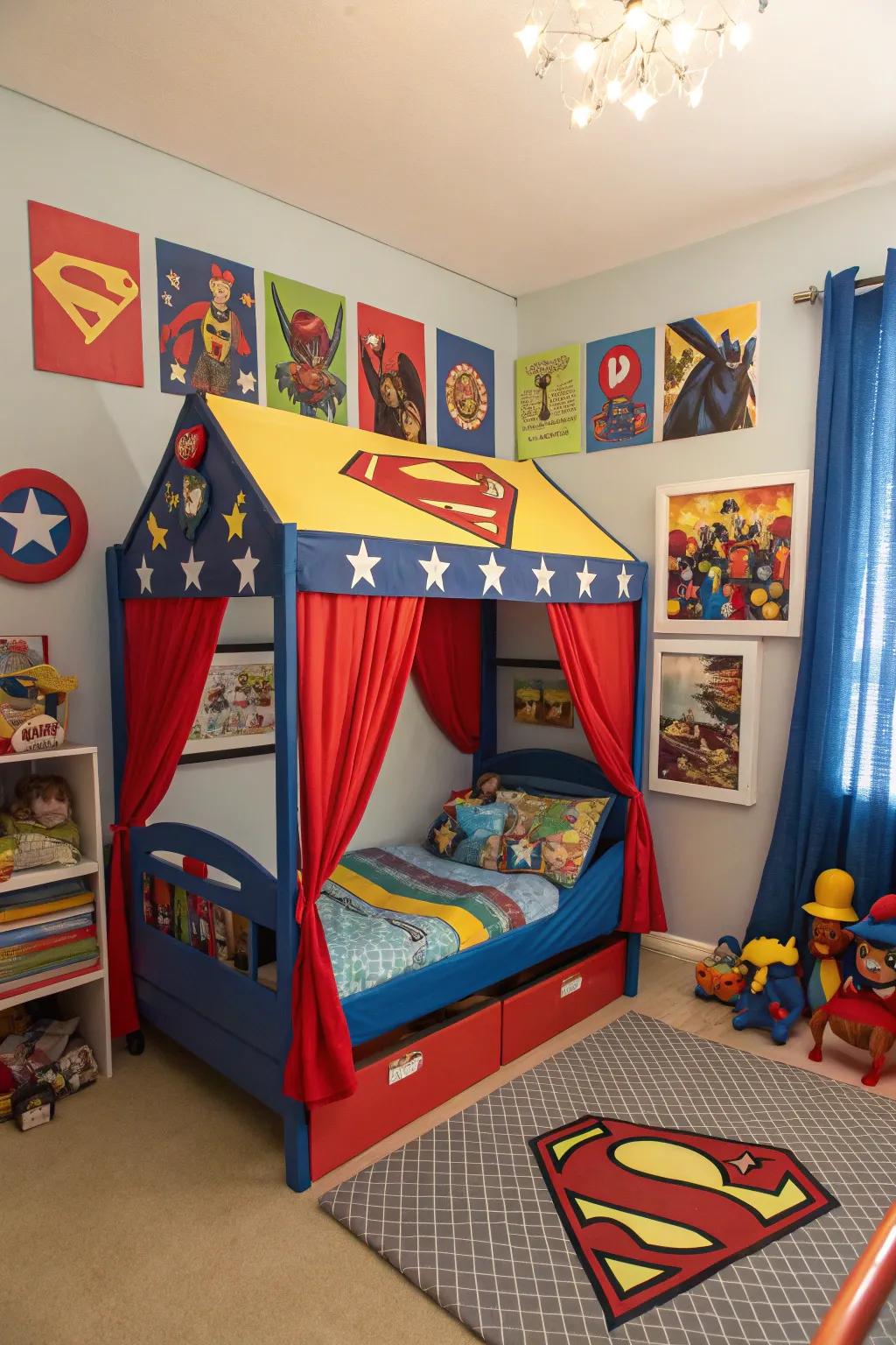 Recharge stylishly with this superhero-inspired canopy bed.