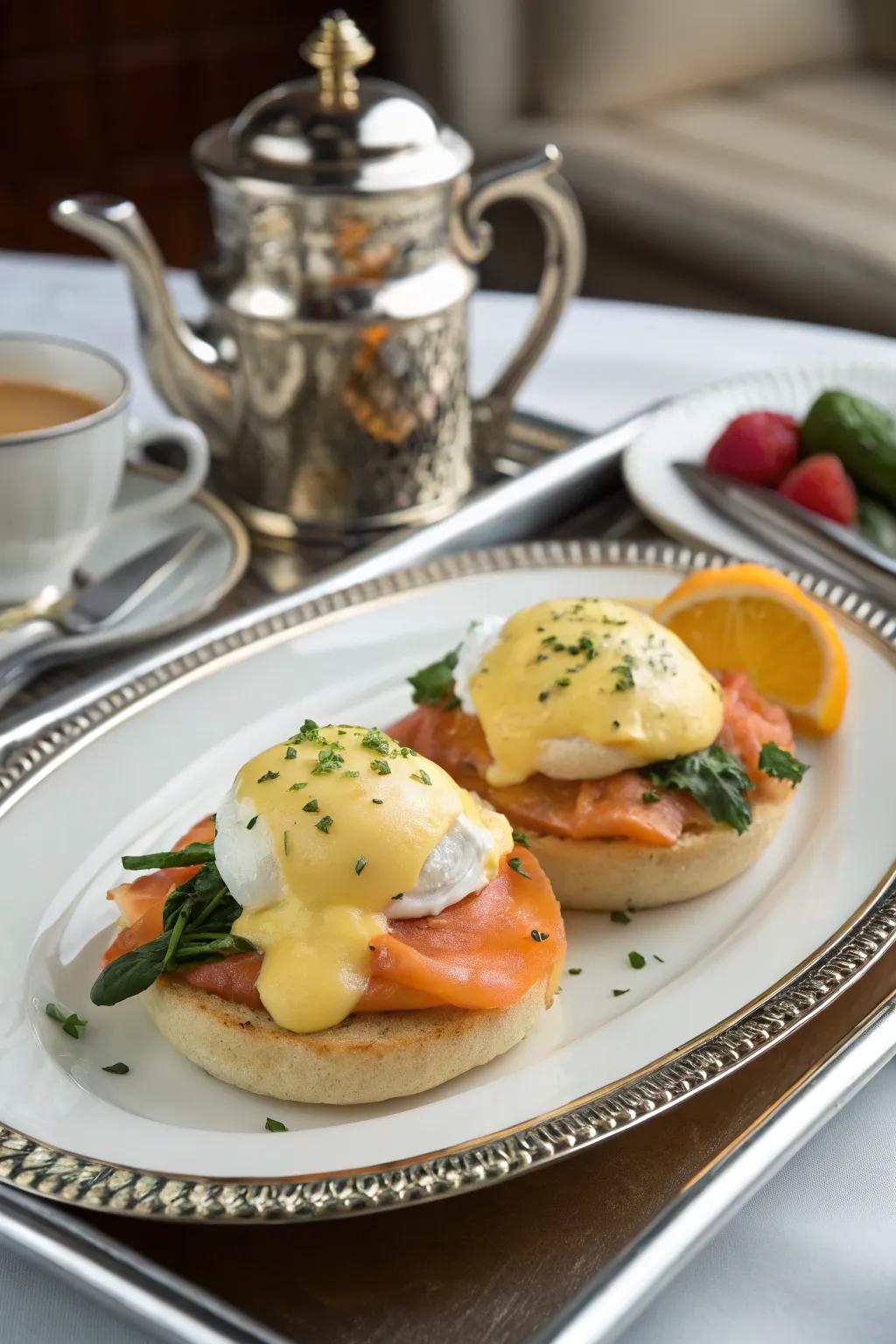 Poached eggs with cured salmon introduce a sophisticated flair to your morning.