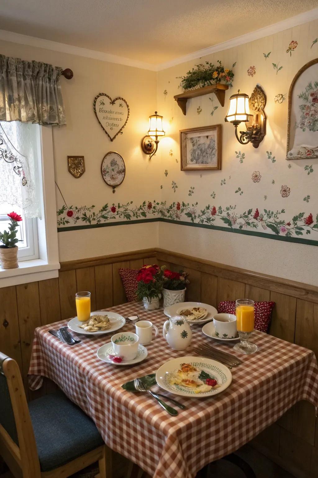 Decorative partition holders enhancing a breakfast nook.