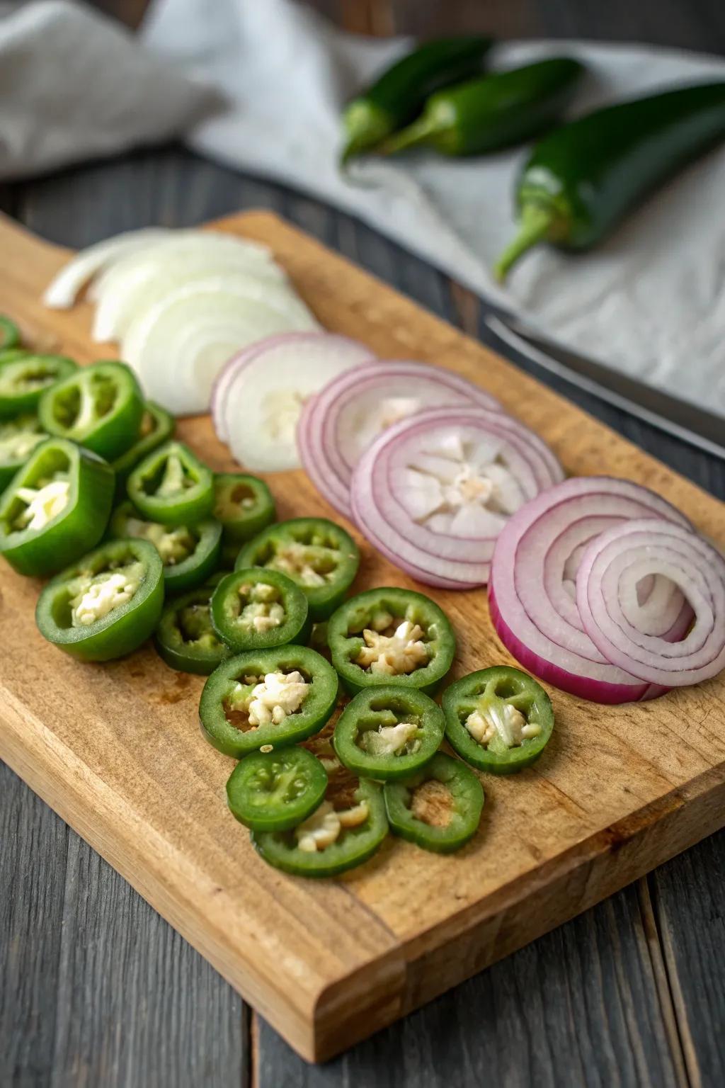 Spicy peppers and shallots for those who enjoy a fiery flavor.