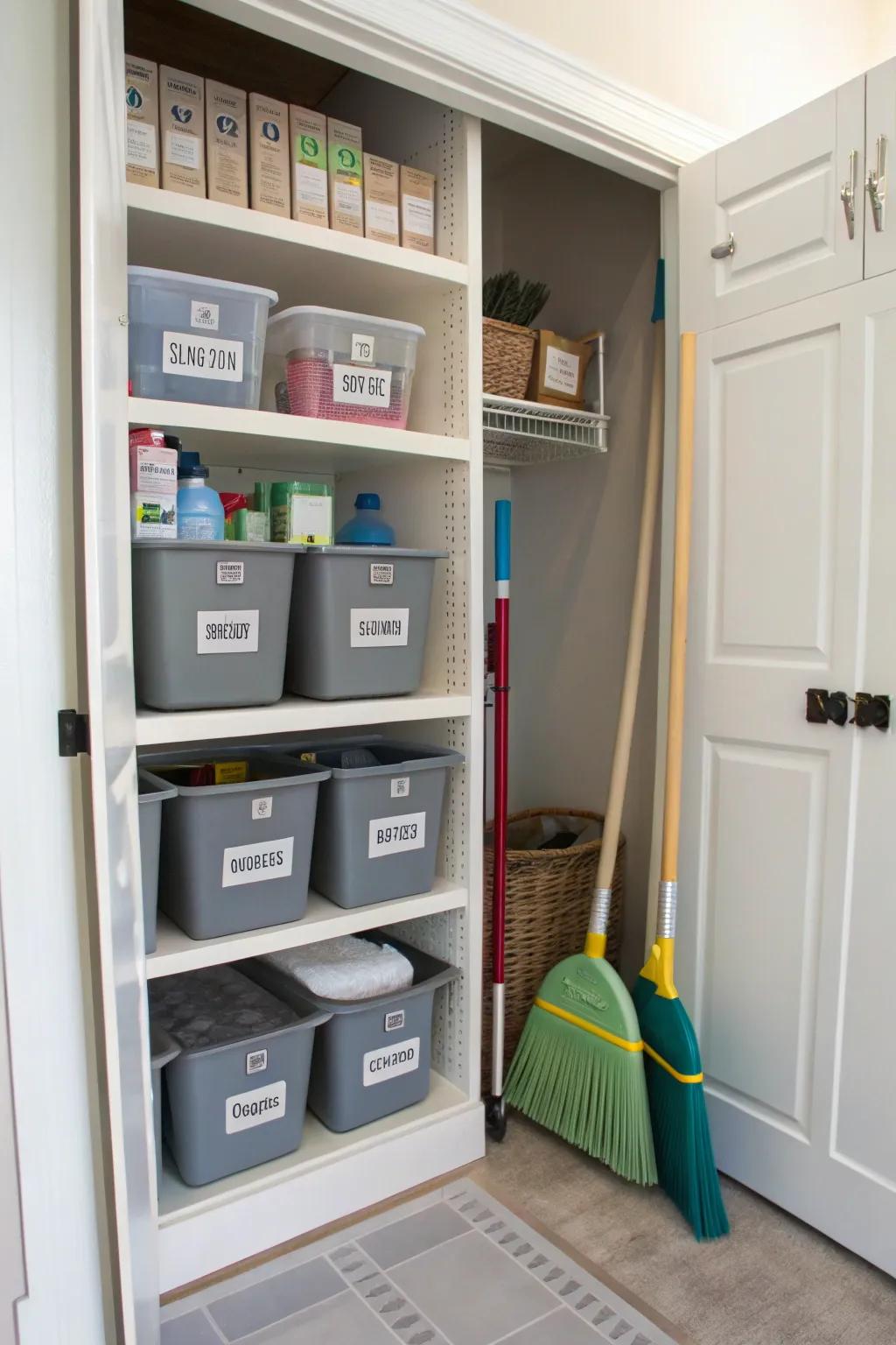 The key to keeping your broom closet in order is labels.