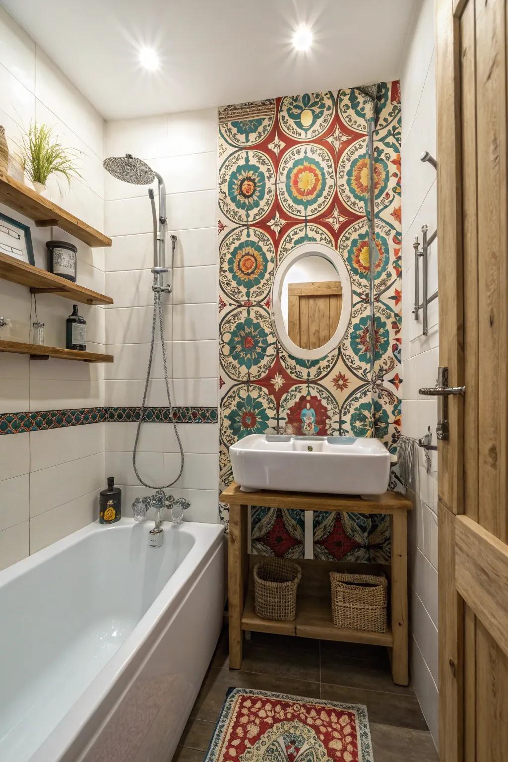 Patterned accents infuse personality and dimension into your bathroom.
