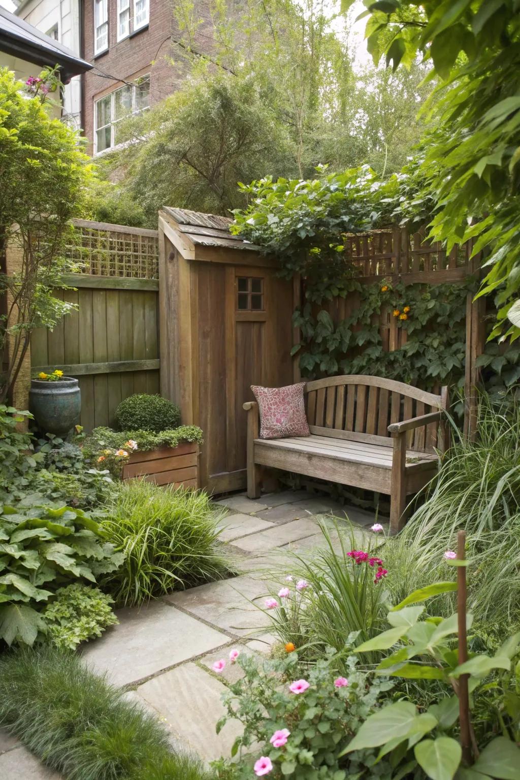 Multi-functional furniture is perfect for keeping small gardens tidy and functional.