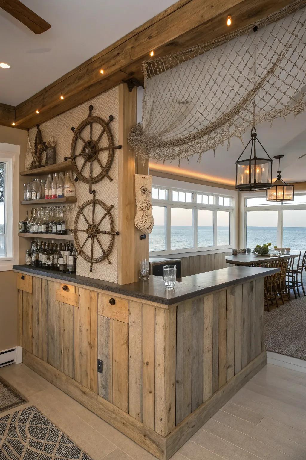 A seaside-themed bar that complements the residence’s overall layout.