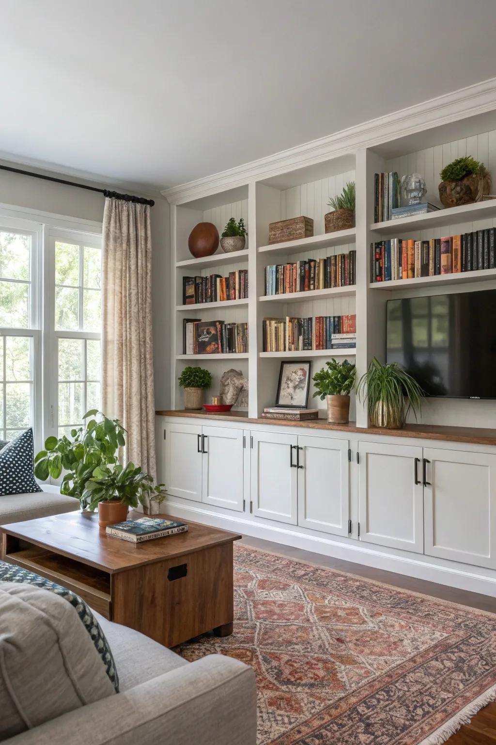 A mix of open and closed storage offers both style and practicality.
