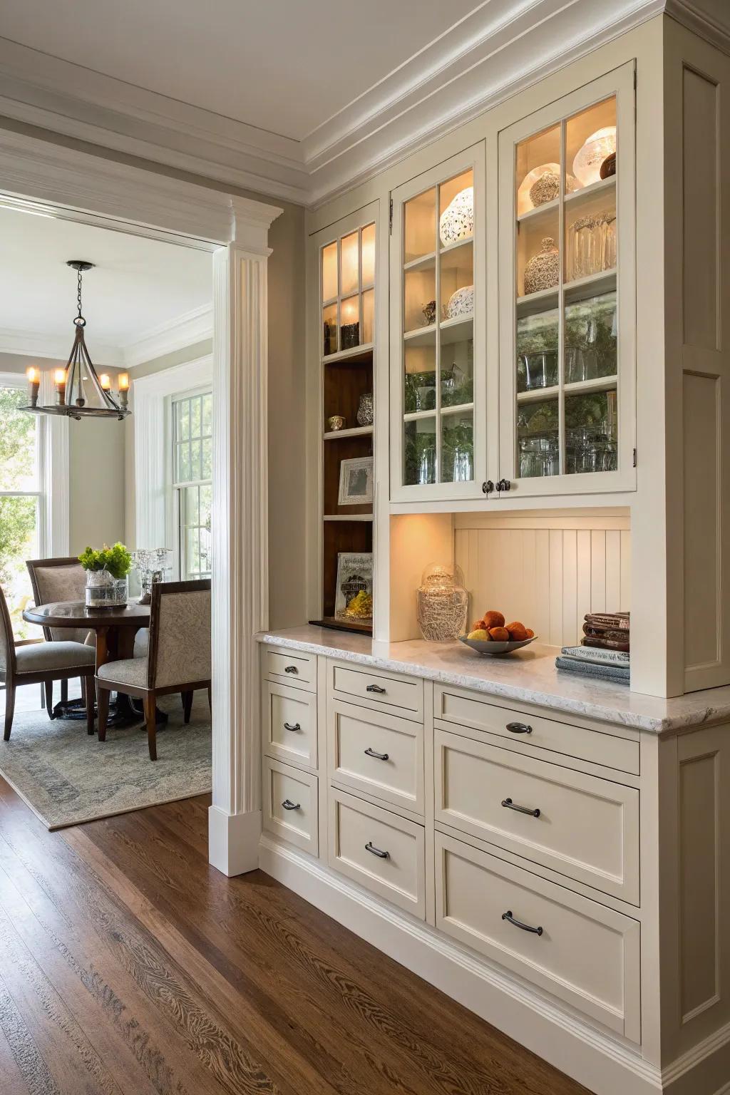 Built-in cabinetry within a nook, efficiently utilizing corner space.