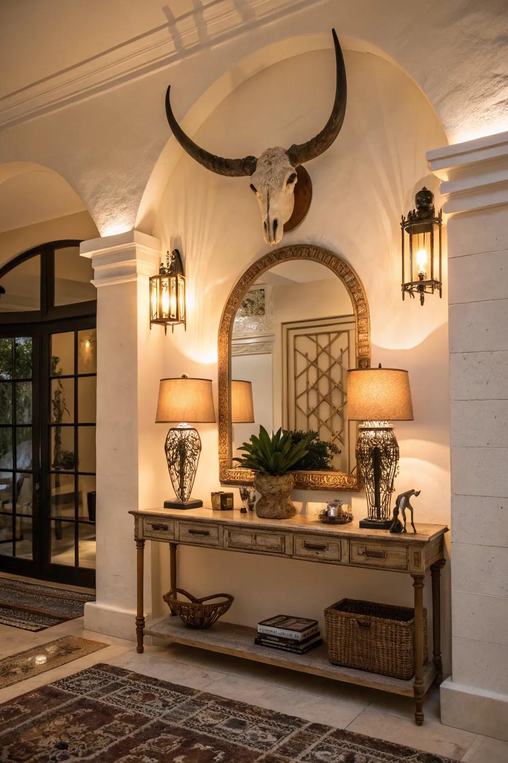 Make a magnificent statement at the entrance with animal horns.