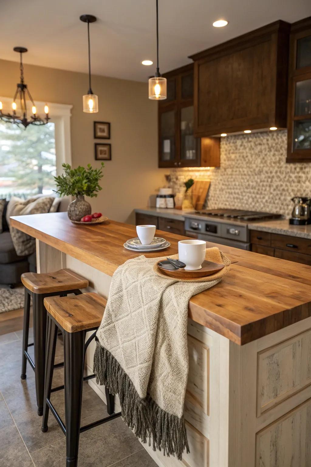 Commence your day at a fashionable breakfast counter, ideal for swift morsels and morning coffee.