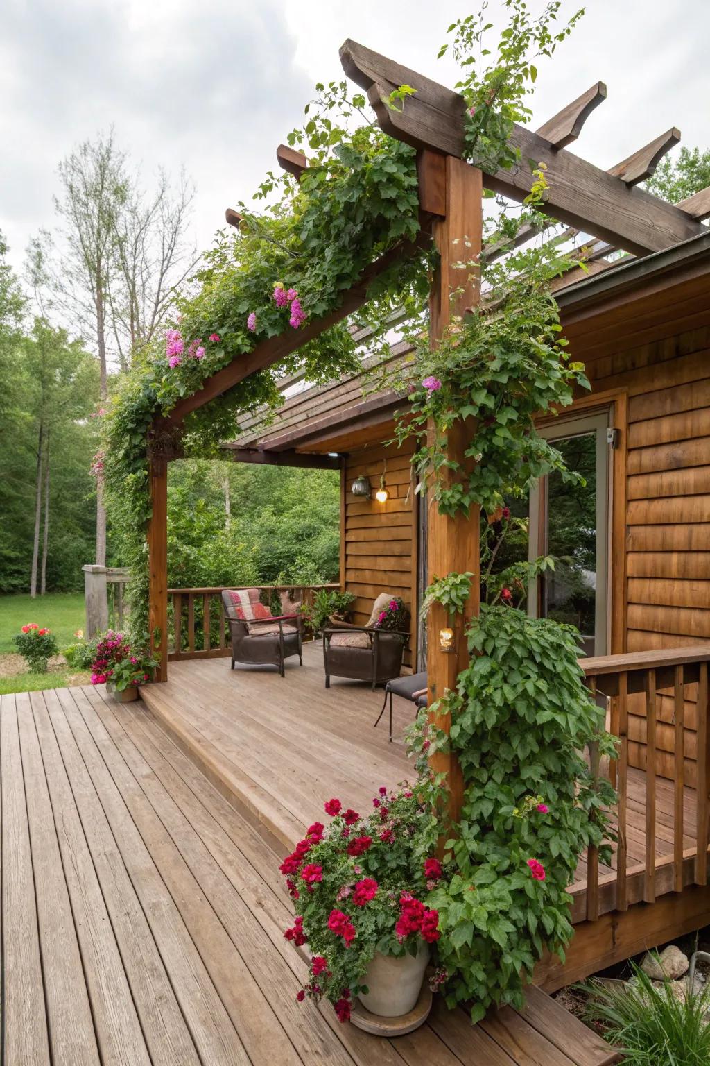 A <strong><em>pergola</em></strong> bestowing shade and allure to the <strong><em>deck</em></strong>.” loading=”lazy” class=”pimg”>
	</picture><figcaption>A <strong><em>pergola</em></strong> bestowing shade and allure to the <strong><em>deck</em></strong>.</figcaption></figure>
<p>Establish a <strong><em>pergola</em></strong> to afford shade and a dash of grandeur. I relish how it outlines the expanse and tenders a snug nook to elude the midday luminance.</p>
<h3>A few choices to try:</h3>
<ul class=