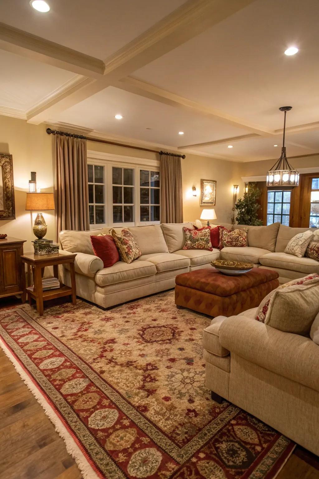 Comfortable furniture that makes you want to relax and feel warm in a cabin setting.