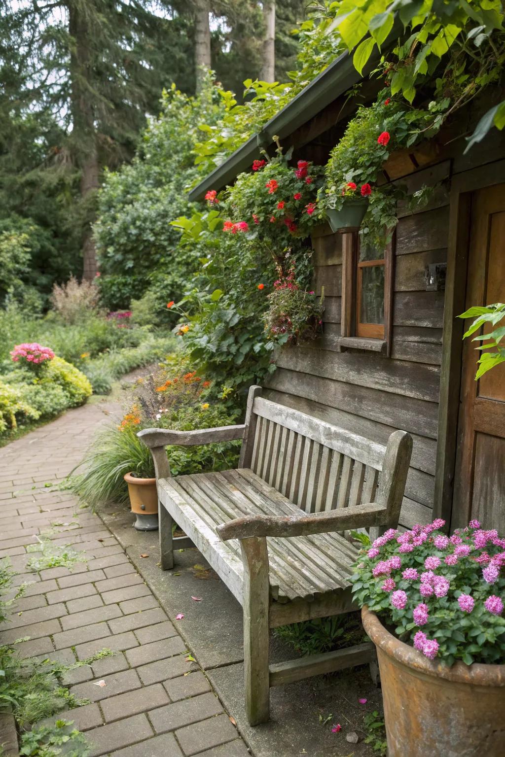 Country-style woodwork blends effortlessly within the natural backdrop.