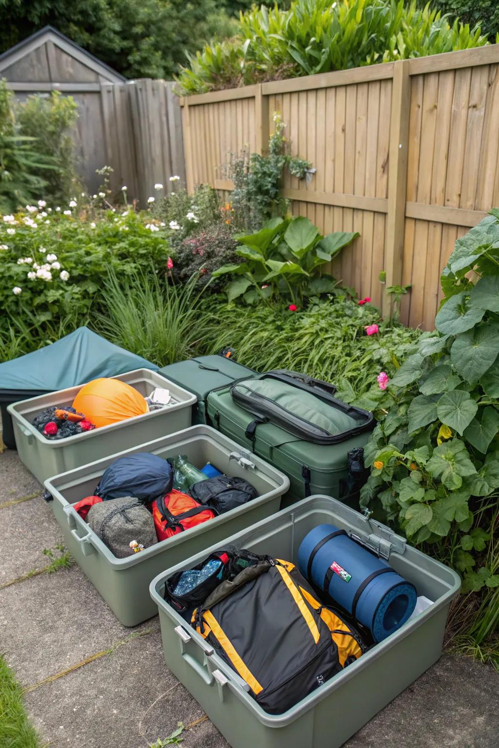Weatherproof containers offer robust outdoor storage for camping gear.