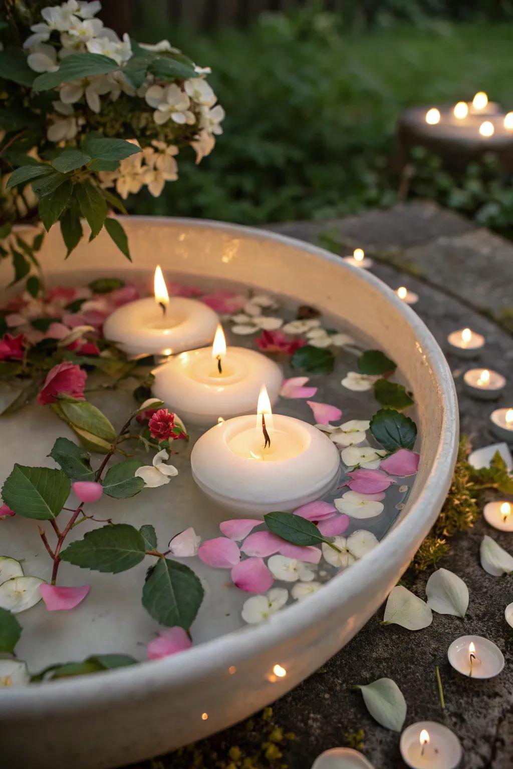 Floating candles can transform any table into an enchanting scene.