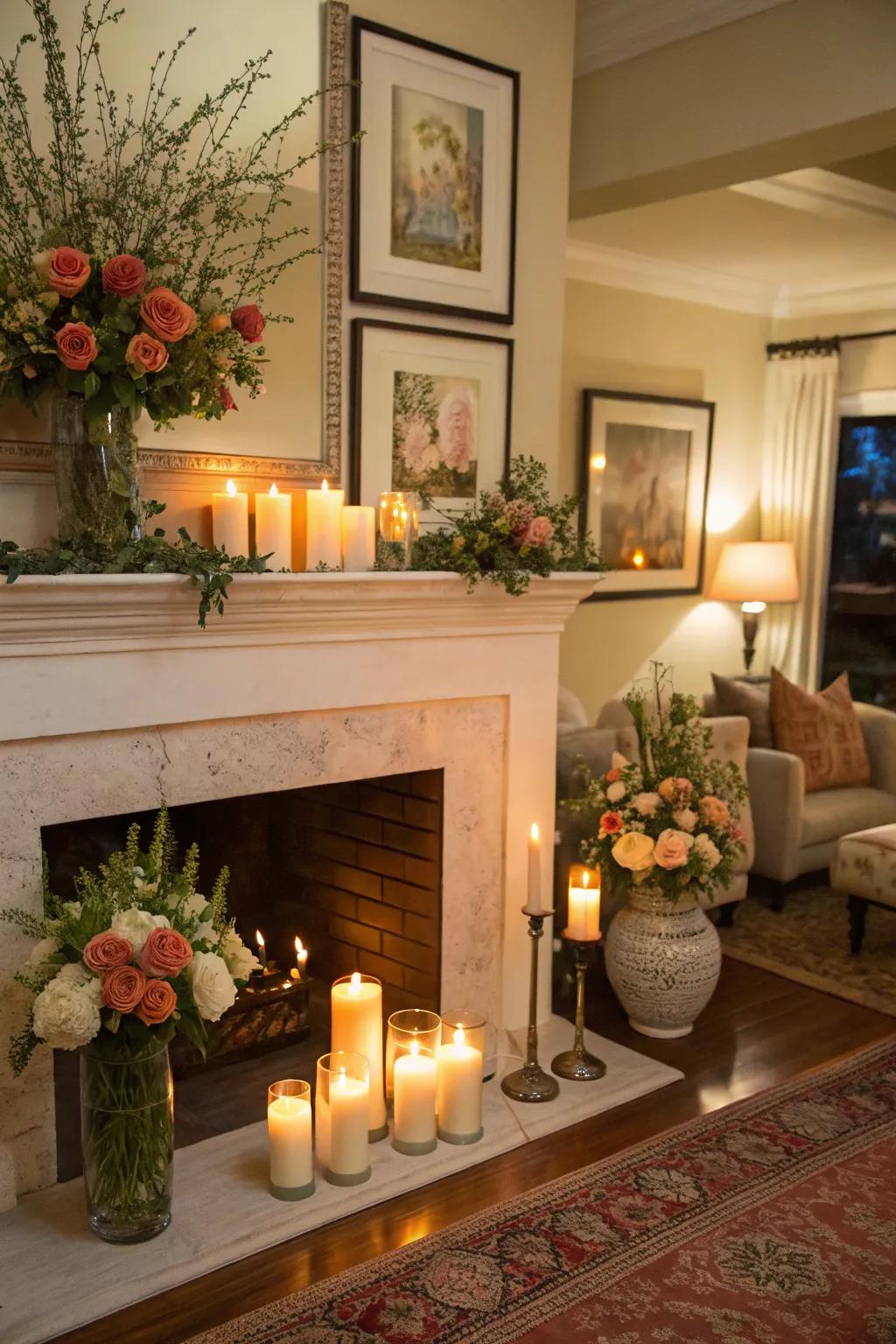 Combining candles alongside vases and artwork fosters a personalized atmosphere.