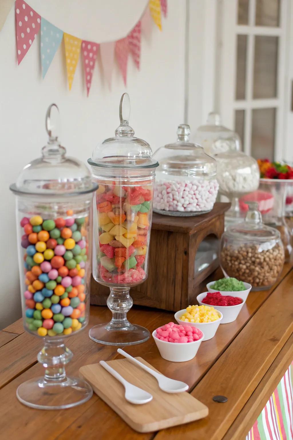 Interactive design-your-own candy mix station featuring a variety of sweet options.