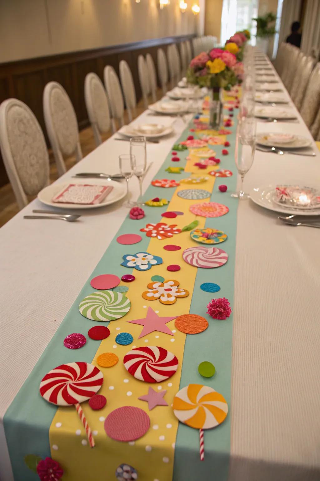 A sweet-themed table path transforms the table setting.
