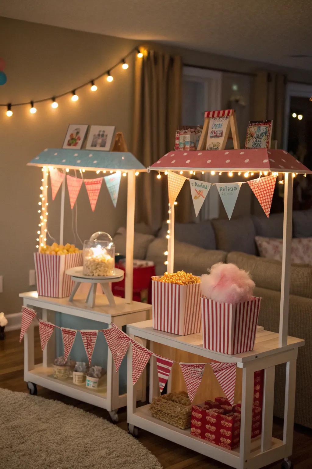 Create the charm of a fairground with themed food stalls.